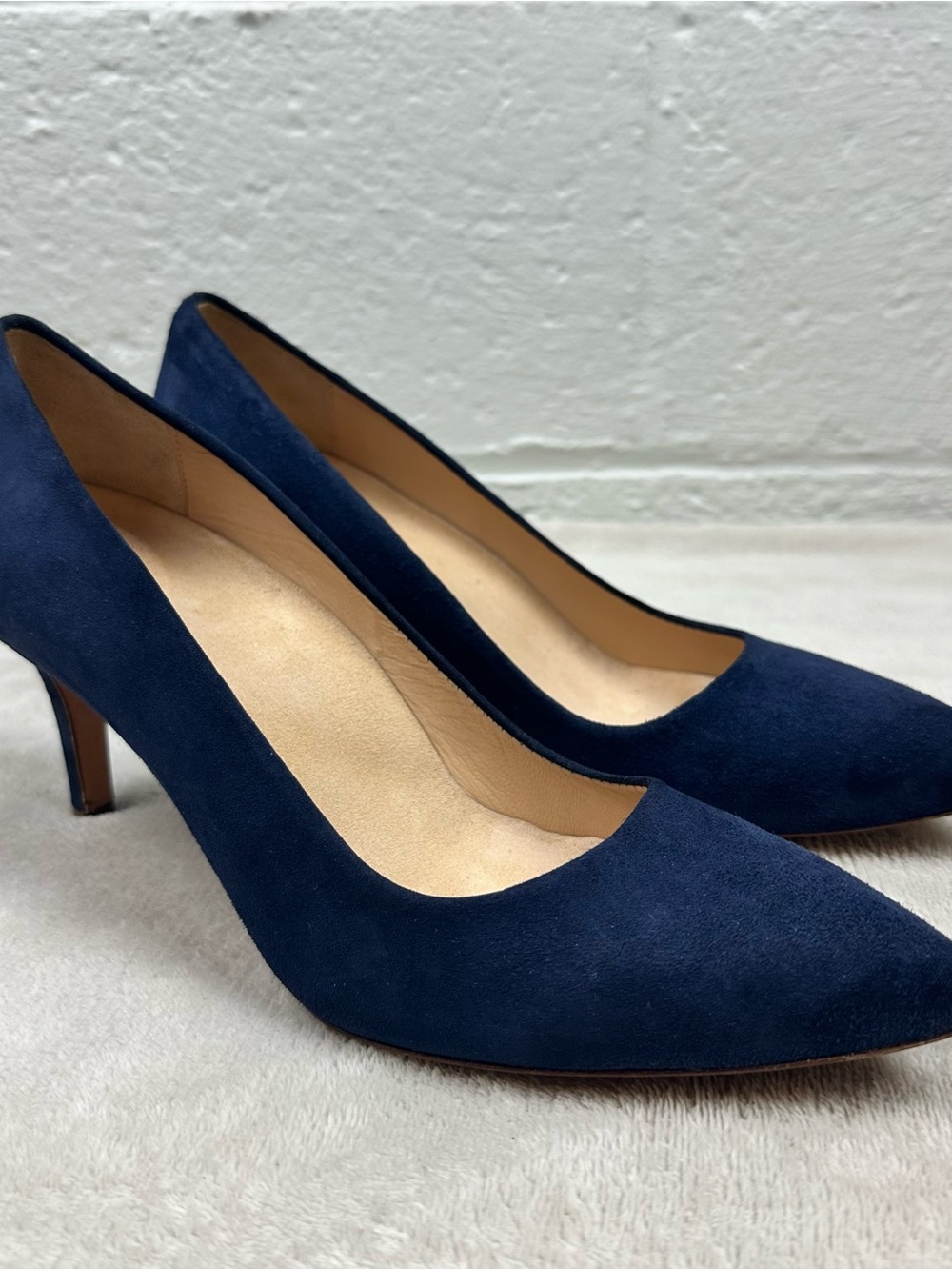 INEZ Navy Blue Suede Pointed Toe Pumps Heels 8.5M Made in Spain